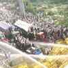 Water cannons being used by police personnel to disperse farmers