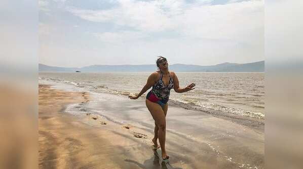 Doing 'Baywatch' slo-mo on a beach
