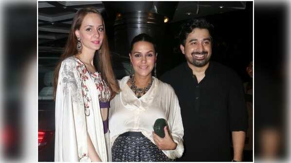 Neha Dhupia with Rannvijay Singh and his wife Prianka Vohra