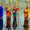 Devotees offer prayers on the occasion of Chhath Puja at ITO in Delhi.