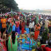 Devotees gather to celebrate Chhath Puja at a pond in Navi Mumbai.