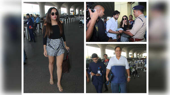 Photos: Varun Dhawan fly out of the city with dad David Dhawan and girlfriend Natasha Dalal