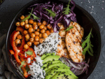 ​Grilled Chicken and Rice Buddha Bowl with Spicy Chickpeas