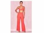 Rowena Coral Ribbed Bandage Trousers