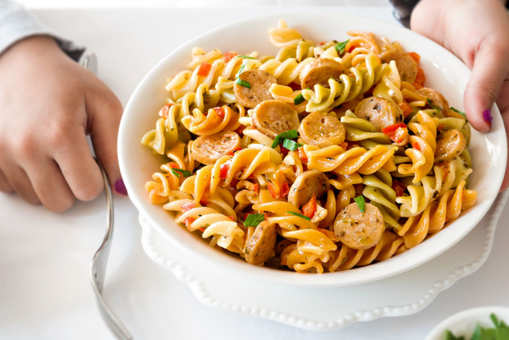 Tricolour Pasta with Chicken Sausage and Bell Pepper