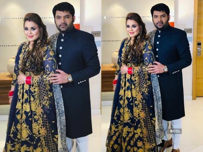 Kapil Sharma and Ginni Chatrath colour-coordinate, look royal in blue at their Delhi reception, See Pic