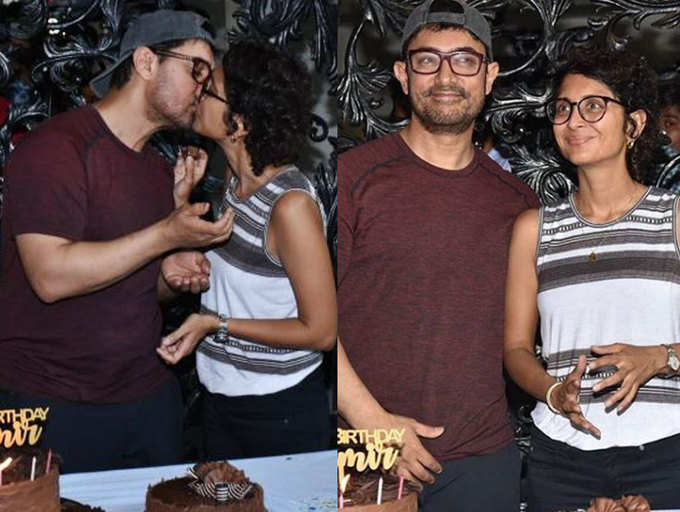 ​Photos: Aamir Khan locks lips with wife Kiran Rao at his birthday celebrations