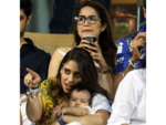 Rohit Sharma's daughter watches dad in action