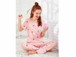 Strawberry Print Frill Trim Pajama Set