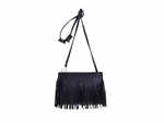 Faux Leather Tassel Crossbody Bag - Black
