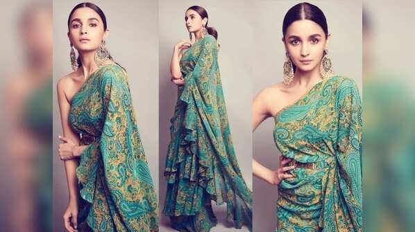 Alia Bhatt looks mesmerising as she dons a printed yellow-green saree; see photos