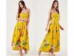 Label Ritu Kumar Yellow Floral Print Off-Shoulder Dress