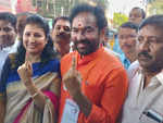 MP candidate G Kishan was also seen casting his vote