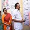 DMK leader MK Stalin arrives to cast his vote at a polling station in central Chennai Lok Sabha constituency