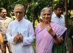 Narayana Murthy, Sudha Murthy cast their vote