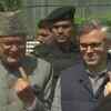 Farooq Abdullah and Omar Abdullah cast their votes at a polling station in Munshi Bagh Area in Srinagar LS constituency