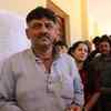 Karnataka Minister DK Shivakumar casts his vote at a polling booth in Dodda Halahalli, Kanakapura Taluka