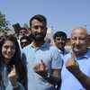 Cricketer Cheteshwar Pujara after exercising his franchise in Rajkot