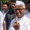 Social activist Anna Hazare after casting his vote in Ralegan Siddhi, Ahmednagar district, Maharashtra.