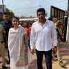 Congress candidate from Mumbai North Urmila Matondkar with MLA Aslam Shaikh after casting their votes