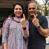 Congress candidate from Mumbai North Central Priya Dutt with her husband after casting vote