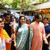 Shiv Sena chief Uddhav Thackeray and family after casting vote in Mumbai's Gandhi Nagar