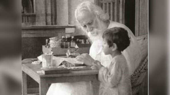 A rare picture of Rabindranath with Ray in his childhood