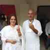 BJP candidate from Karnal Sanjay Bhatia outside polling station with his wife after casting his vote in Karnal