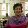 AAP candidate from East Delhi, Atishi after casting her vote at a polling booth in Kamla Nehru Govt Sarvodaya Vidyalaya in Jangpura.