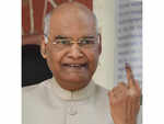 ​President Ram Nath Kovind poses with inked finger