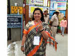 Meenakshi Lekhi snapped outside the polling booth