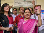 External Affairs Minister Sushma Swaraj votes