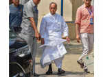 Former president Pranab Mukherjee captured outside polling booth