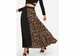 Cut-And-Sew Leopard Print Pleated Skirt