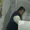 Union Minister and BJP leader Ravi Shankar Prasad casts his vote at booth no. 77 in Patna Women's College