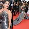 Stylish in a metallic strapless gown