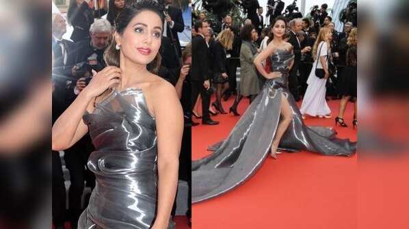 Stylish in a metallic strapless gown