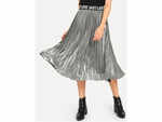 Letter Print Pleated Solid Skirt