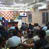 BJP workers eagerly follow counting trends on television, in party office in Kolkata