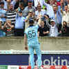 Ben Stokes reacts after taking a stunner in the deep