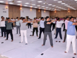Staff perform Yoga at Mumbai Central