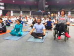 Suniel Shetty participates in a Yoga day event
