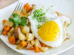 Have half fried eggs with veggies