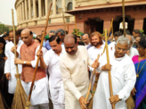 Pictures of Swachhta Abhiyan at the Parliament organised by the Lok Sabha speaker, Om Birla...