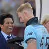 Stokes accepts Man of the Match award from Sachin