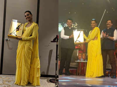 Dressed In A Classy Yellow Saree Radhika Apte Was All Smiles At A Recent Awards Function Misskyra Com