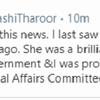 Congress leader Shashi Tharoor pays tribute to Sushma Swaraj