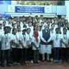 PM Modi with the students from across the country, who were selected through Isro 'Space Quiz' competition