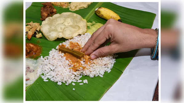 Food served on banana leaf