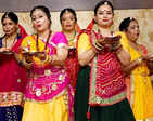 Ladies have gala time at a Teej party